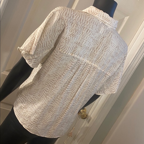 Nine West Cream and Brown Patterned Tie Knot Blouse Top - Picture 6 of 12